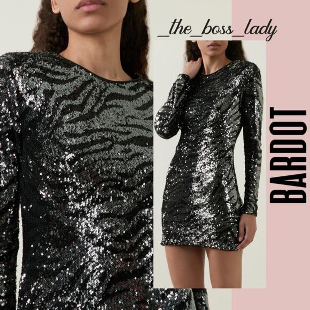 Bardot mini dress sequins embellished long sleeve cocktail party XL